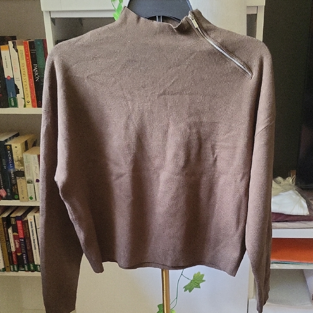 Mango Women's Dark Olive Green Turtleneck Sweater